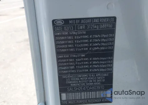 2013 Land Rover Range Rover Sport Supercharged from USA, damaged, VIN SALSH2E47DA803910